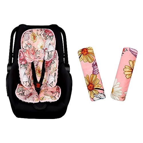 Image of Pink Infant Car Seat Head Body Support Pillow,Baby Car Seat Strap Covers Shoulder Pads for Baby Kid, Super Soft Infant Carseat Belt Covers for All Car Seat Stroller