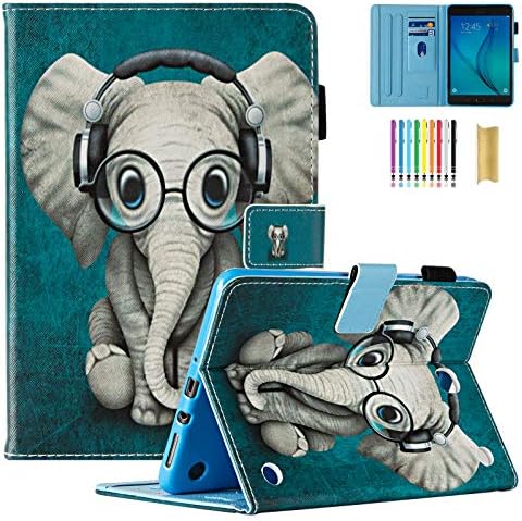 SM-T350 Case with Stylus Pen, Tab A 8.0" Case 2015 Model, Dteck Protective PU Leather Smart Case Pretty Cute Folio Magnetic Stand Cover for Samsung Galaxy Tab A 8 Inch 2015 Model Tablet-Music Elephant