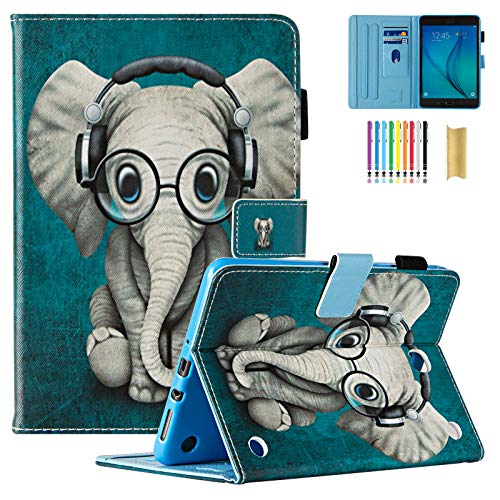 Sm-T350 Case With Stylus Pen, Tab A 8.0" Case 2015 Model, Dteck Protective Pu Leather Smart Case Pretty Cute Folio Magnetic Stand Cover For Samsung Galaxy Tab A 8 Inch 2015 Model Tablet-Music Elephant #TOP14