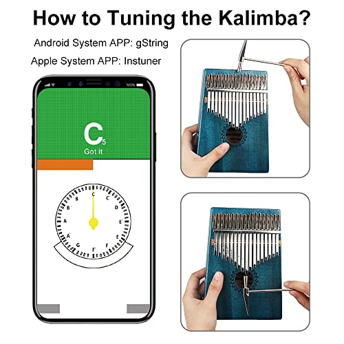 Image of Kalimba Thumb Piano 17 Keys with mahogany Wood Portable Mbira Finger Piano Gifts for Kids and piano Beginners Professional (Bright blue)
