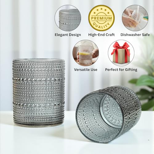 Image of Kookee Jupiter Vintage Hobnail Bubble Glass Old Fashioned Whiskey Glasses Set of 6 | Cocktail Tumblers for Scotch Bourbon | Textured Barware | 300ml (12225)