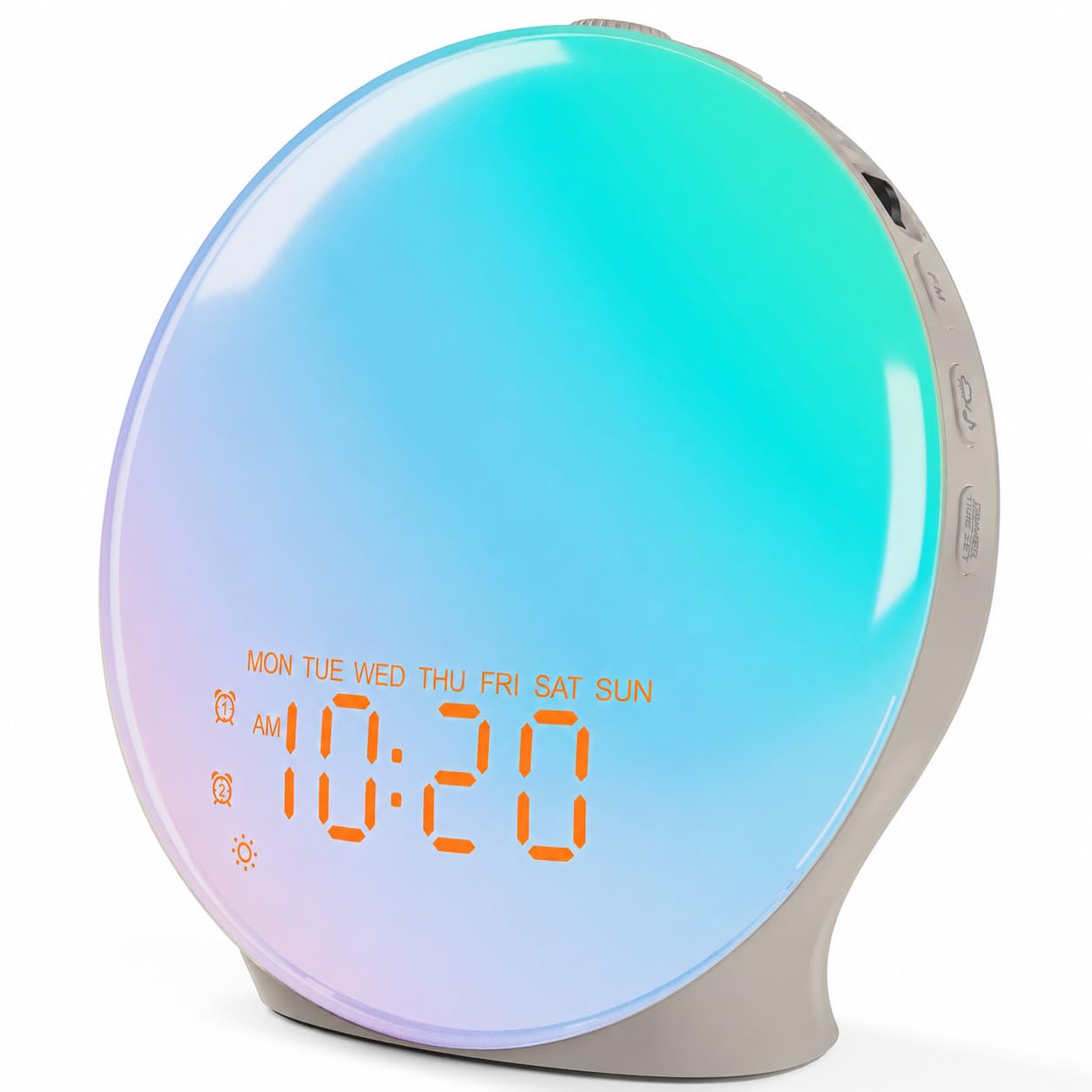 JALL Full Screen Dimmer Sunrise Alarm Clocks for Bedrooms, Wake Up Light with FM Radio, 25 White Noise Sleep Sounds, Bluetooth Speaker, Dual Alarms Bedside Clock for Heavy Sleepers