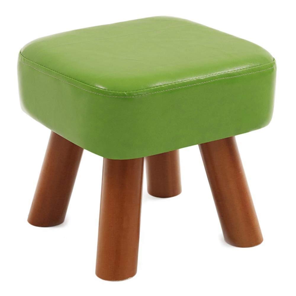 Footstool Household seat Leather Stool, Small Sofa, change Shoe Bench Solid Wood Living Room Practical furniture (Color : Green, Size : 28cm*28cm*32cm)