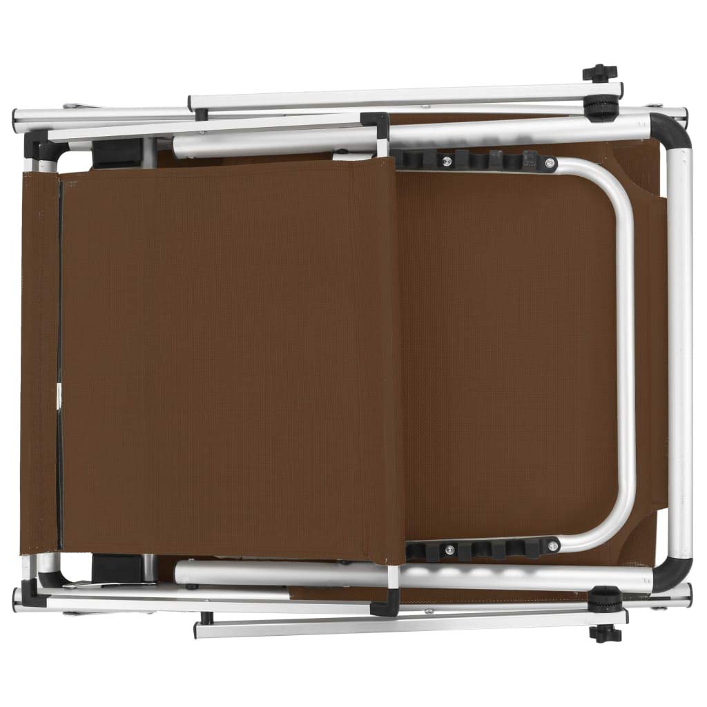 Klappbare Sonnenliegen mit Dach 2 STK braun Aluminium Textilene 186x58x75-105 cm verstellbar faltbar für Garten Balkon Terrasse entspannte Erholung