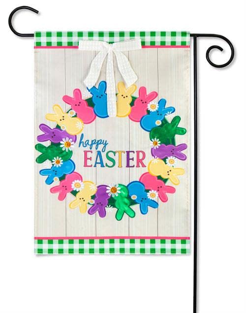 Evergreen Colorful Bunny Wreath Garden Applique Flag | Happy Easter Garden Flags For Outside 12x18 double sided | Welcome House Flag Easter Indoor Outdoor Decor'