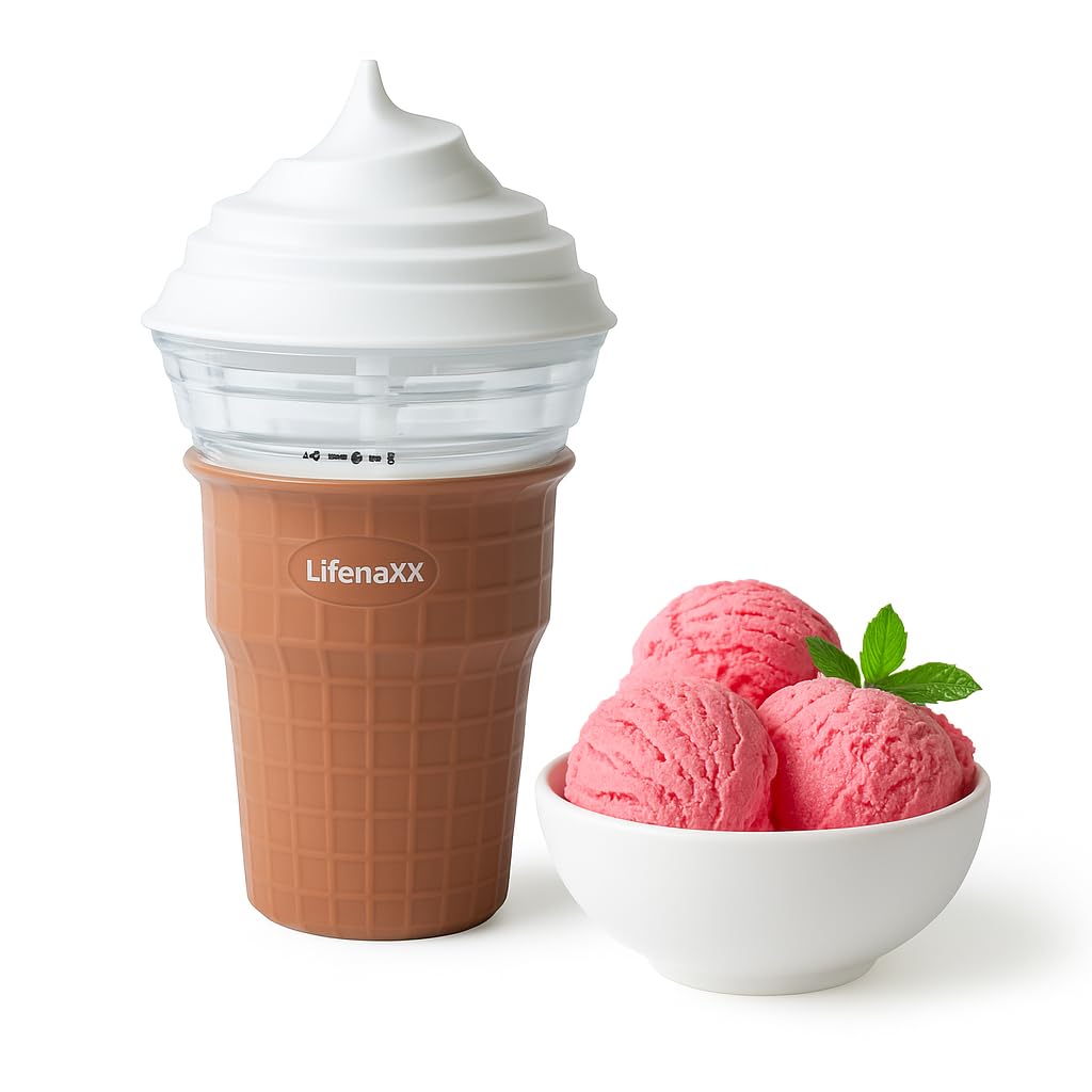 Lifenaxx Sorbetière Mini 450ml – Machine à Glace Compacte avec Cuve à Congélation, Agitateur & Port USB-C – Préparation Facile et Rapide de Crèmes Glacées, Sorbets & Slush – Modèle LX-059
