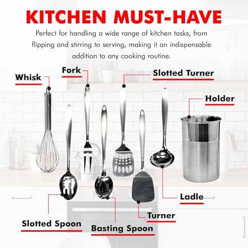 Chef Craft - 8 Piece Stainless Steel Kitchen Utensils Set with Utensil Holder - Image 5