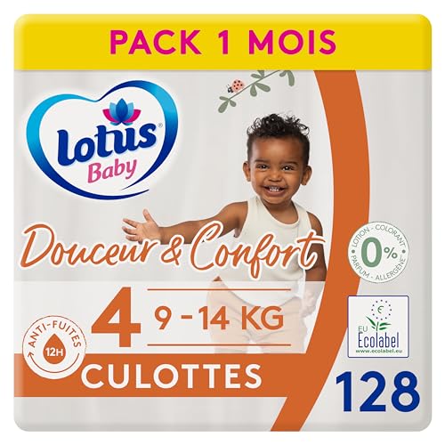 Lotus Baby Douceur & Confort - Culottes Taille 4 (9-14 kg) Pack 1 mois - 128 culottes