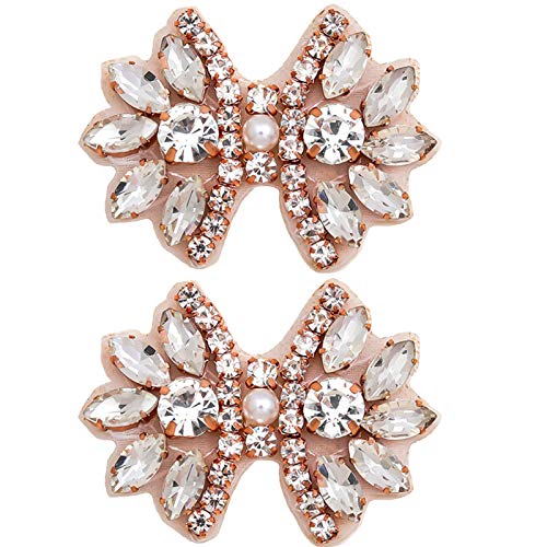 FAMLEAF 2 Pieces Crystal Rhinestone Applique, Rhinestone Applique, Rhinestone Applique Embellishments, Rhinestone Applique with Pearls for Bridal Belt Wedding Dress DIY Clothes(1.77x1.38 Inch)