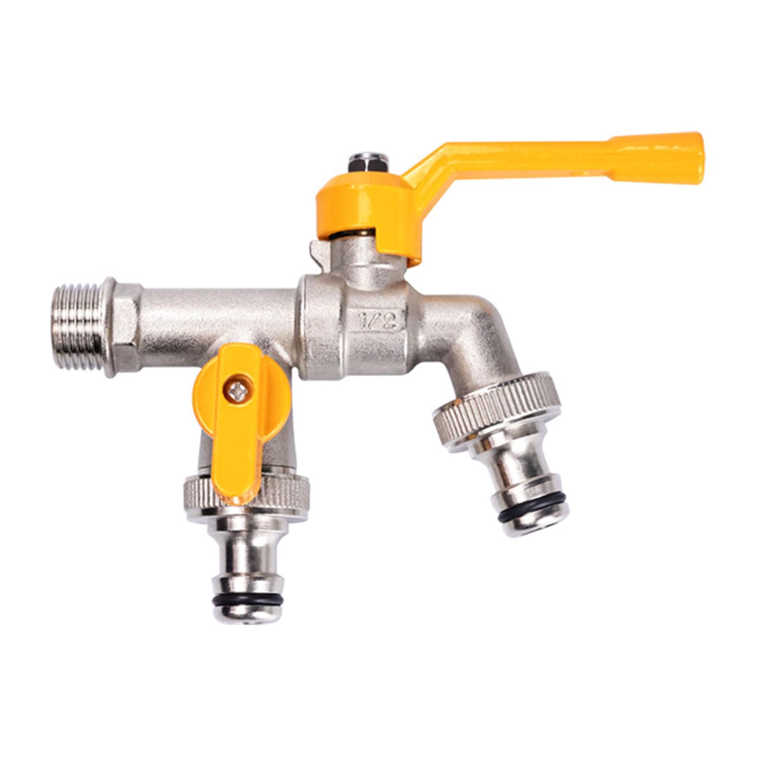 Shitoariar Brass Double Outlet Tap Double Water Tap Garden Outside Taps G1/2 Inch Inlet And Two G3/4 Inch Outlet