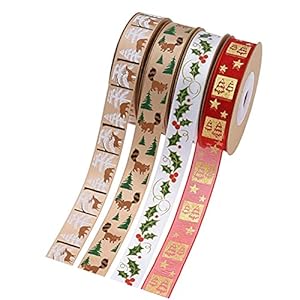 4 rollen 10 Yards 15mm breed kerstlint voor cadeaus Pakket inpakken, haarstrik clip accessoire maken, vakantie kerst…