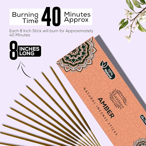 Image of Raajsee Amber Incense Sticks 100 Gm Pack-100% Pure Organic - Natural Hand Rolled Free from Chemicals-Insence for Church,Relaxation, Meditation & Sensual Therapy