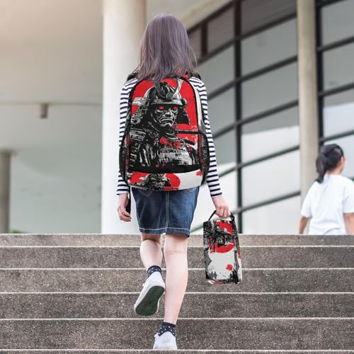 Backpack Samurai Japanese Red for School Boys Girls and Teens, Backpack for Men and Women, Lightweight Bookbag with Lunch Box Travel Laptop Daypack 18.5 x 11.8 In3