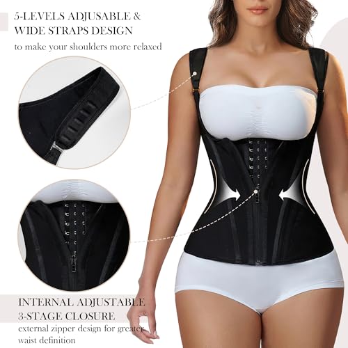 YIANNA Waist Trainer for Women Tummy Control Sports, Workout Hourglass Vest Waist Cincher with Adjustable Shoulder Strap3