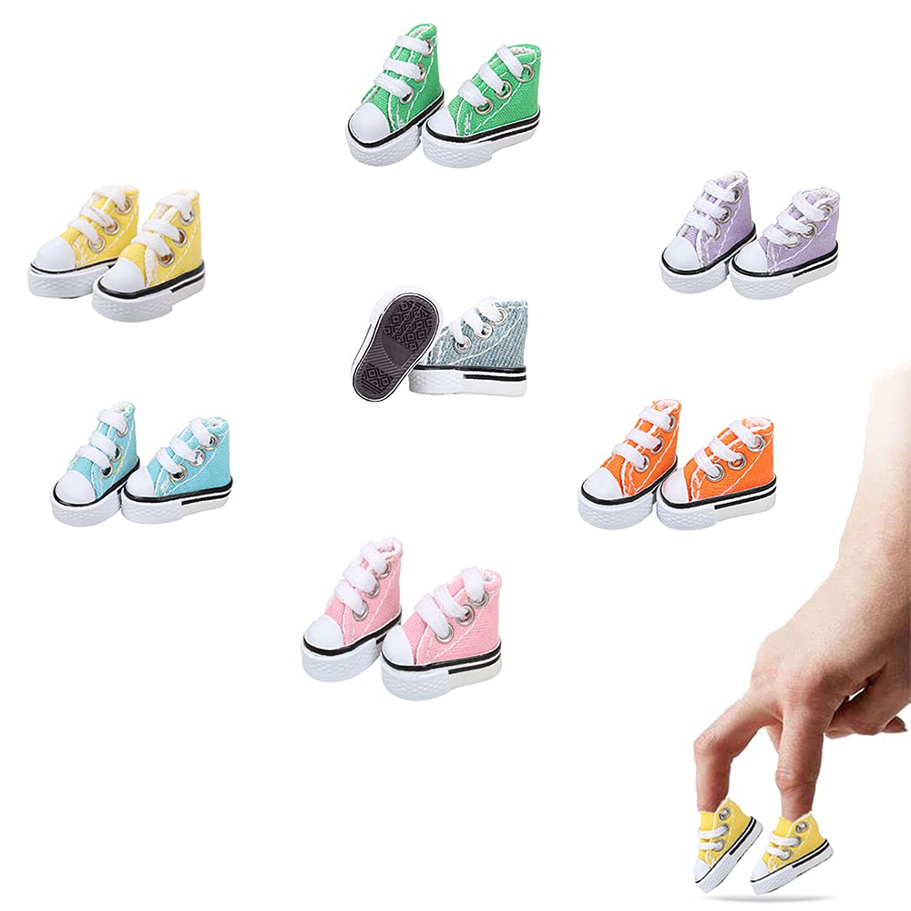 Mimeela 7 Pairs Mini Finger Shoes, Cool Mini Skateboard Shoes for Finger Breakdance, Fingerboard, Elf Shoes Doll Shoes, Used As Making Shoe Keychains and Sneakers for Birds