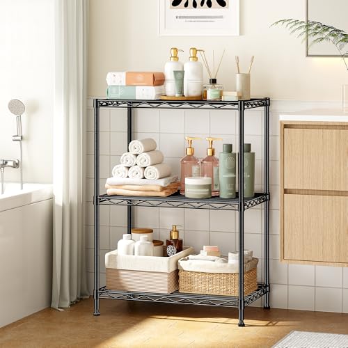 Image of DurayLoly 3 Tier Metal Wire Storage Shelves,Adjustable Small Wire Shelving Unit,Utility Storage Rack for Kitchen,Bedroom,Laundry Room,Pantry & Office,17.7 inchWx11.8 inchDx35.4 inchH,Black,2pc