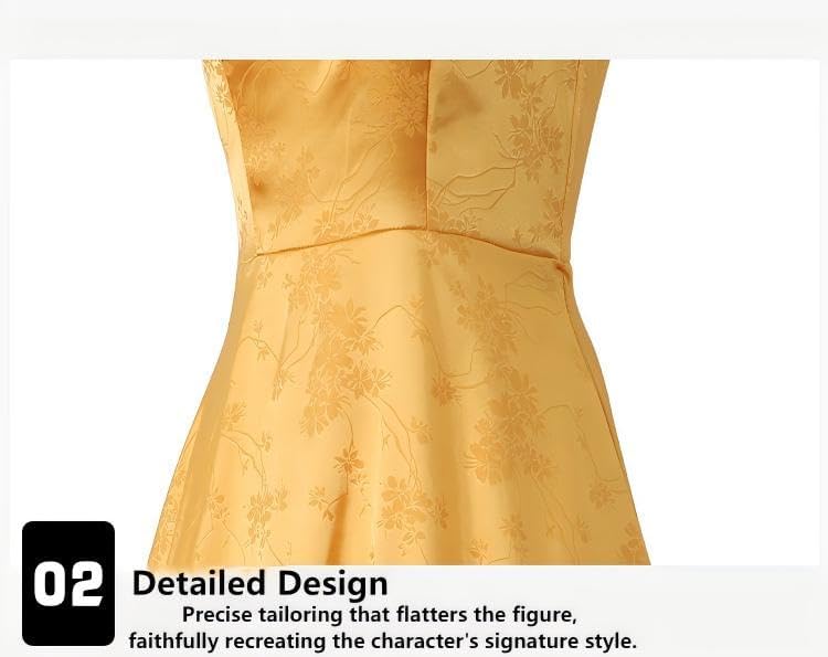 Animatrix Judy Gala Costume Yellow Dress Golden Ball Gown Cosplay Outfit Set 3 Pieces with Flower Hair Accessories for Adults