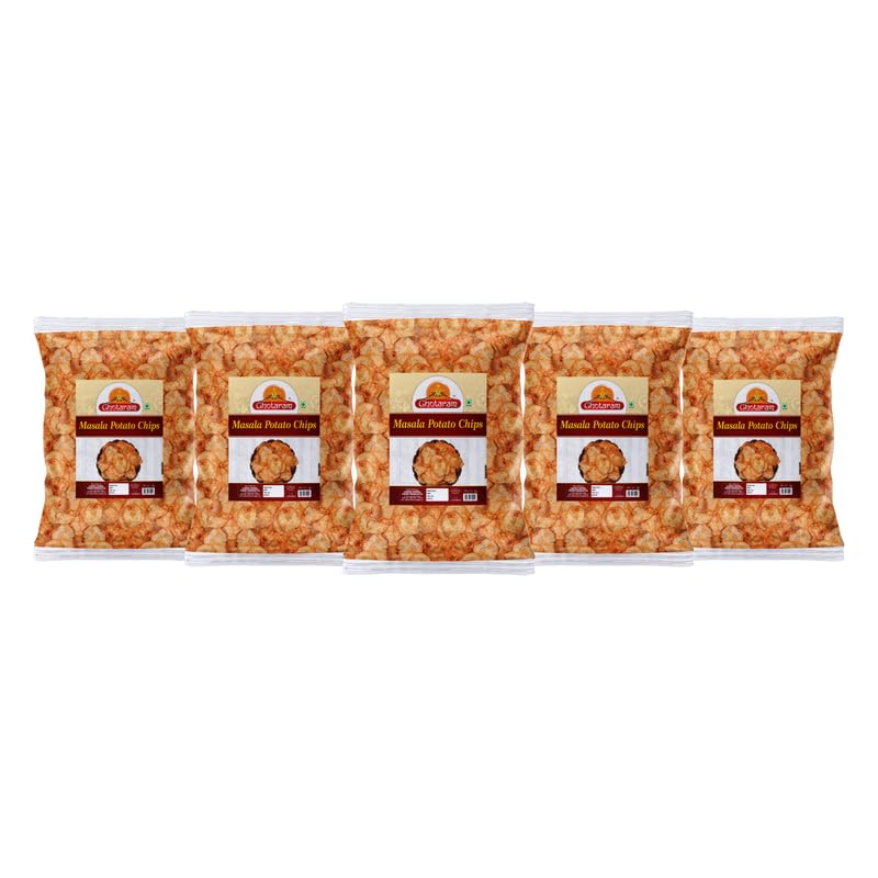 Ghotaram Marwar's Organic Ready to eat Namkeen Potato Chips Spicy | Red Chilli Aloo Chips | Low Fat Masala PATTA Wafer | Tasty Yummy Snack Healthy Snack | Batata PATTA Wafer Chips-1Kg*5Pack