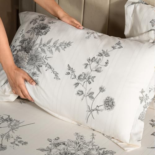 Image of Home Elegance from House of Mytrident | Linen Feel Bed Sheet for Double Bed King Size with Two Pillow Covers | Ultrasoft | Floral 274cm x 250cm | myTrident - Ethereal Grey
