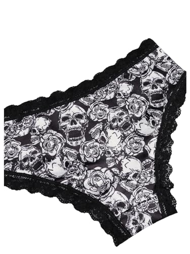 Wdirara Women'S 4 Pieces Gothic Lace Hipster Panties Set Low Rise Halloween Skull Underwear Multicolor Medium thumb #5