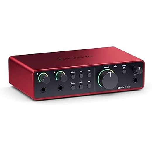 Focusrite Scarlett 2i2 4th Gen USB Audio Interface for Recording, Songwriting, Streaming and Podcasting — High-Fidelity, Studio Quality Recording, and All the Software You Need to Record