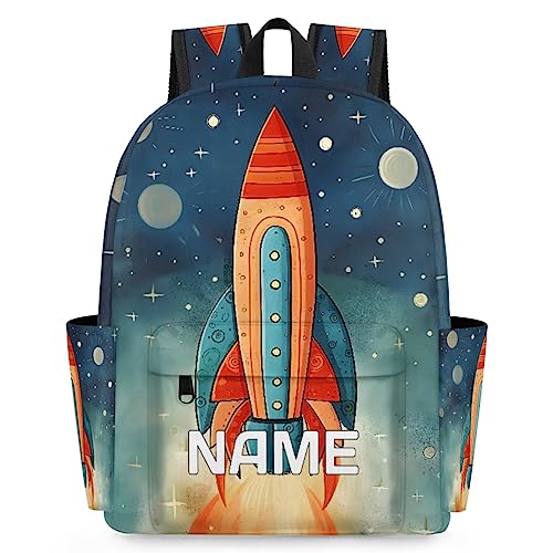 Space Rocket Customized Kids Backpack for Boys Girls Galaxy Planet Personalized Preschool Toddler Backpack Kindergarten Nursery Bookbag Travel Children School Bag