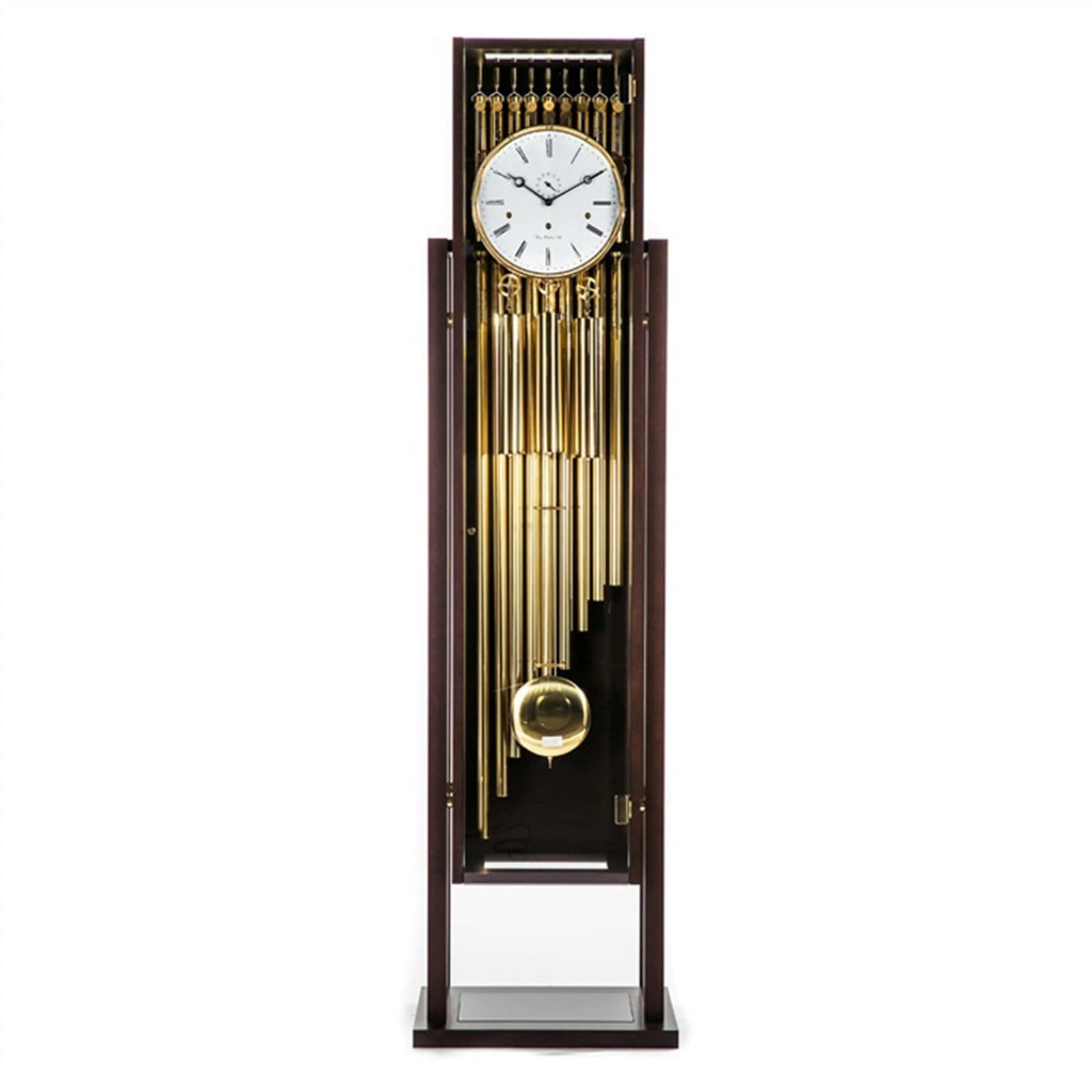 FZL02068LM Grandfather Vintage Floor Clock, Retro Wooden Lightly Distressed, Vertical Home Decor, Aged Nickel Finish Pendulum Clocks Standing clock