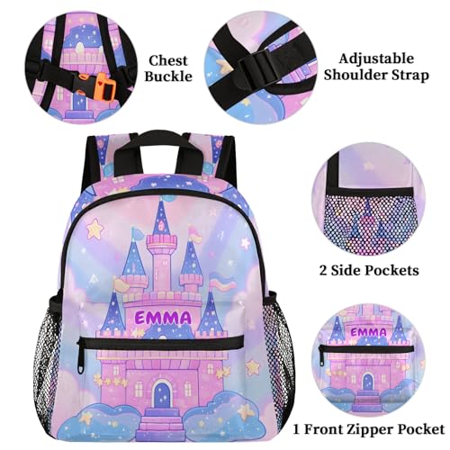 Personalized Toddler Backpack, Custom Backpack with Name/Text, Castle Kids' Backpack for Girls with Chest Strap3