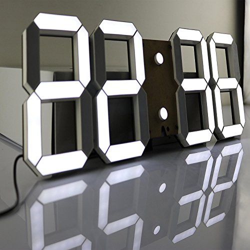 Best Seller CO-Z 17.3" 3D Led Wall Clock Digital Clock with Large Display, 3D Digital Clock with Remote Control, Calendar, Temperature, Timer, Nightlight and 8 Dimming Levels, Black Shell White Digital