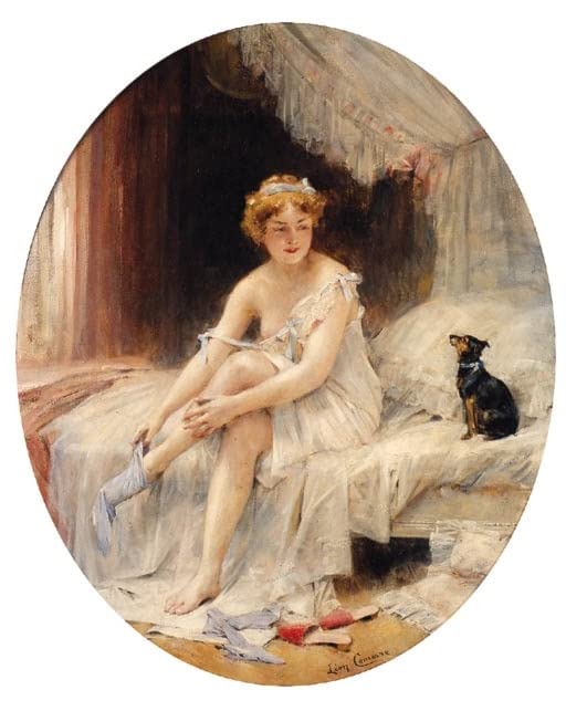 Toile Femme mettant ses bas Léon Comerre pour déco de salon chic