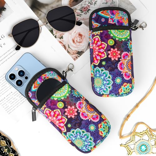 Image of Hifot 2 Pack Double Soft Glasses Case with Carabiner Hook, Ultra Light Portable Neoprene Eyeglasses Pouch with Zipper