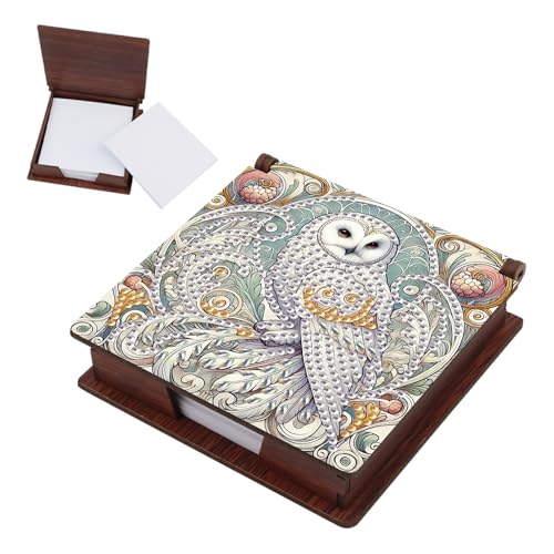 Distributeur de notes adhésives en bois avec 160 feuilles en mosaïque hibou blanc pour bureau