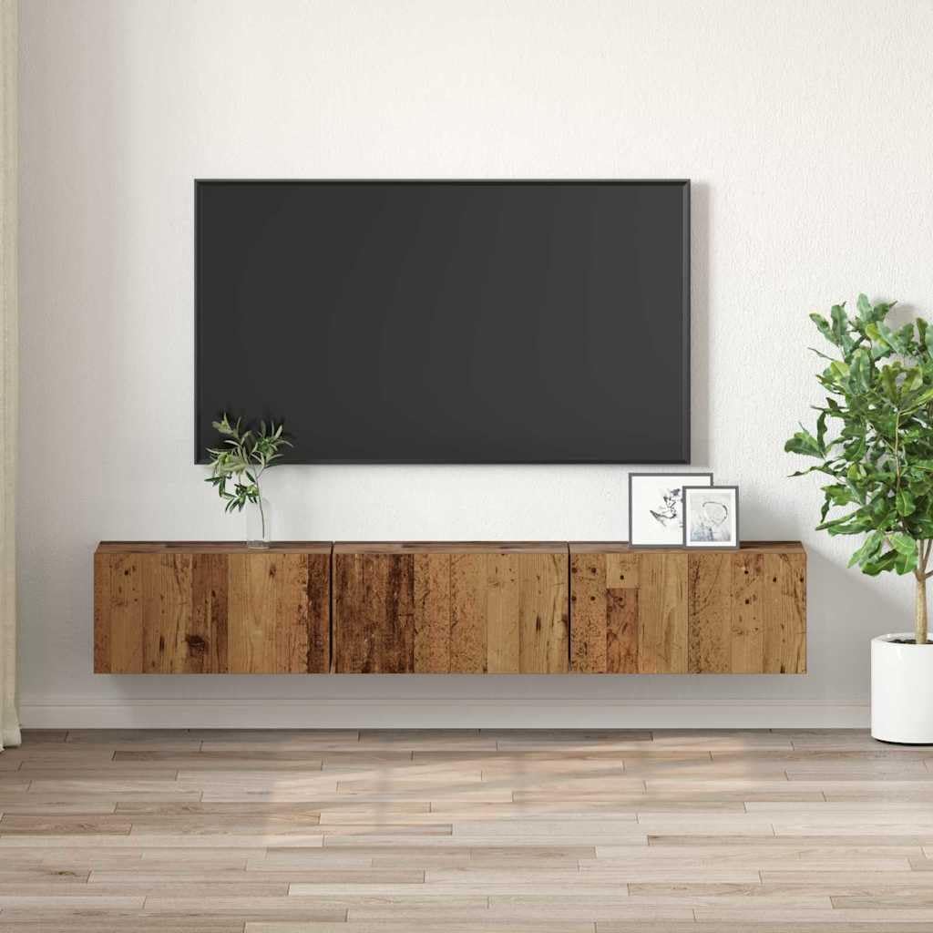 3-Piece Floating TV Cabinet, Engineered Wood, Brown | Includes three 23.6x11.8x11.8 inch units, offering modern wall-mounted storage for living room media devices.