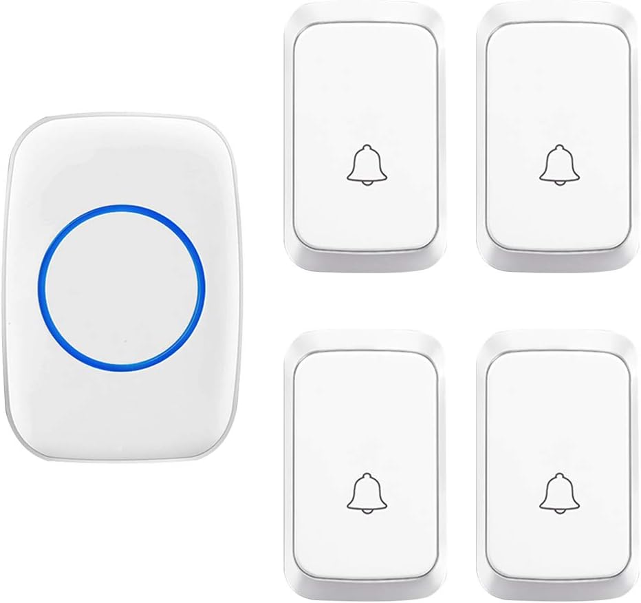Wireless Doorbell Waterproof, 58 Music Melody/Led Flashing Reminder Remote Doorbell, 4 Transmitters and 1 Receiver, 4 Volume Levels / 300M Range, -220,White,Black,Black