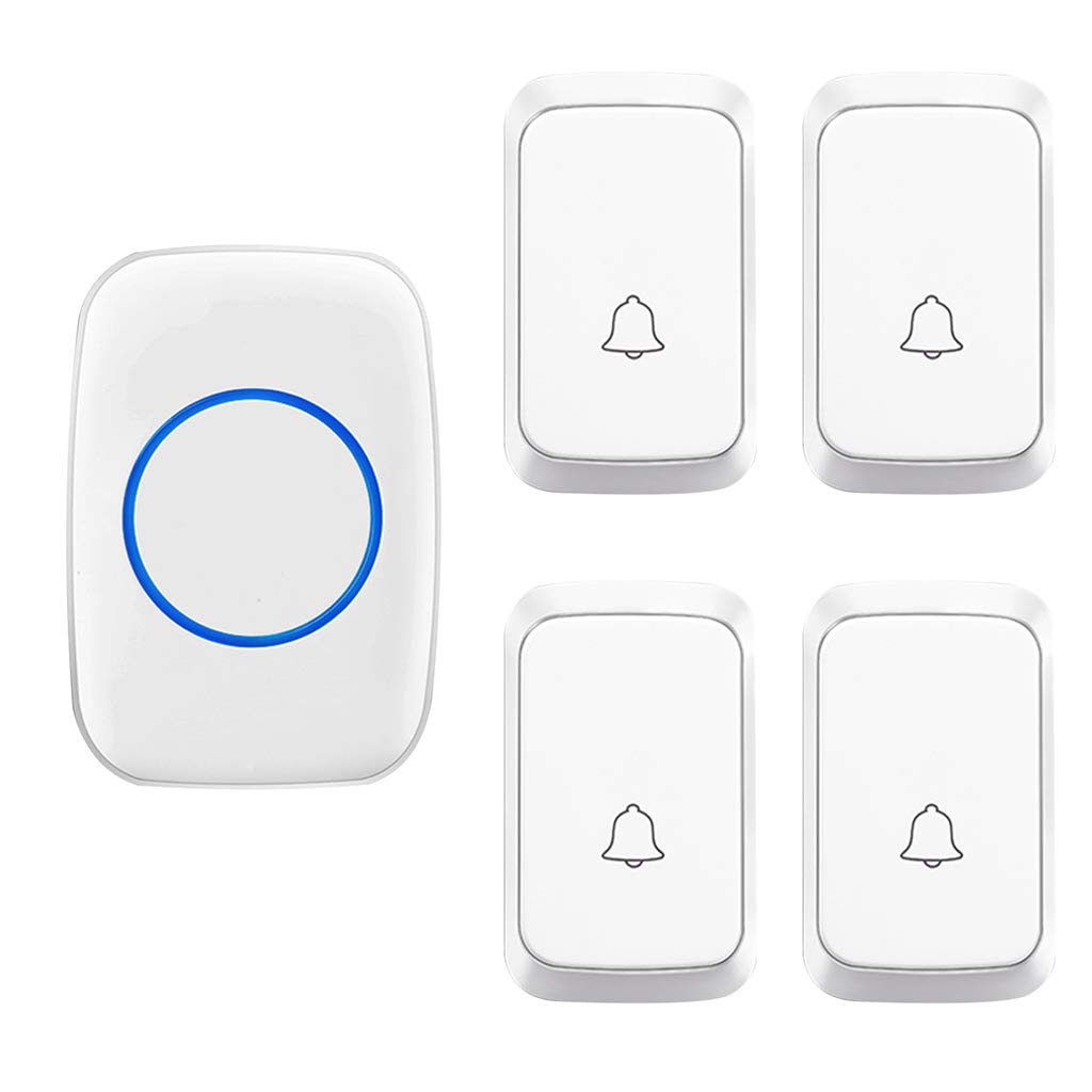 LIUXIUER Wireless Doorbell Waterproof, 58 Music Melody/LED Flashing Reminder Remote Doorbell, 4 Transmitters And 1 Receiver, 4 Volume Levels / 300M (984FT) Range, 110V-220,White