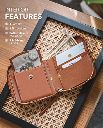Image of Vulkitty Women Leather Wallet RFID Blocking Bifold Slim Coin Purse Credit Card Holder with Zipper Pocket Case