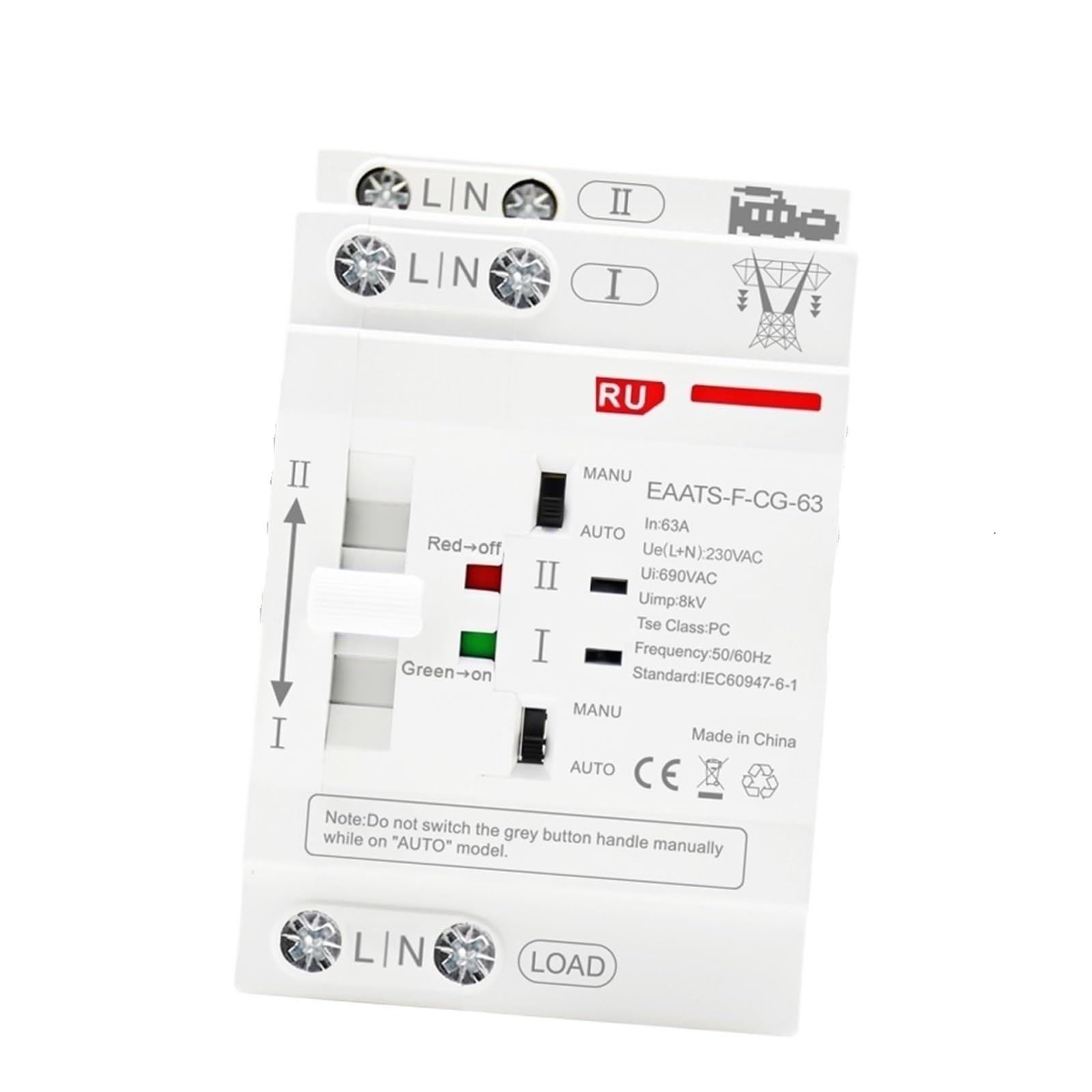 Rail 2P 4P 63A AC 220V AC 110V ATS PV Interruttore di trasferimento automatico a doppia alimentazione Interruttori di selezione elettrica Alimentazione ininterrotta