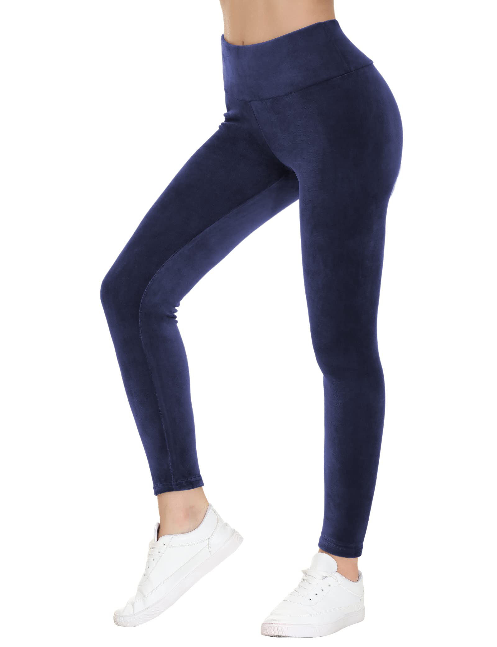 COZZIPLUS Women Velour Legging- High Waisted Buttery Soft Velvet Stretchy Legging, Navy, S