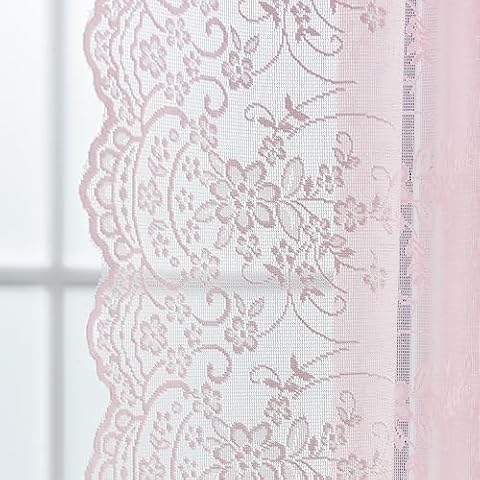 Kotile Pink Sheer Curtains with Floral Lace Cover