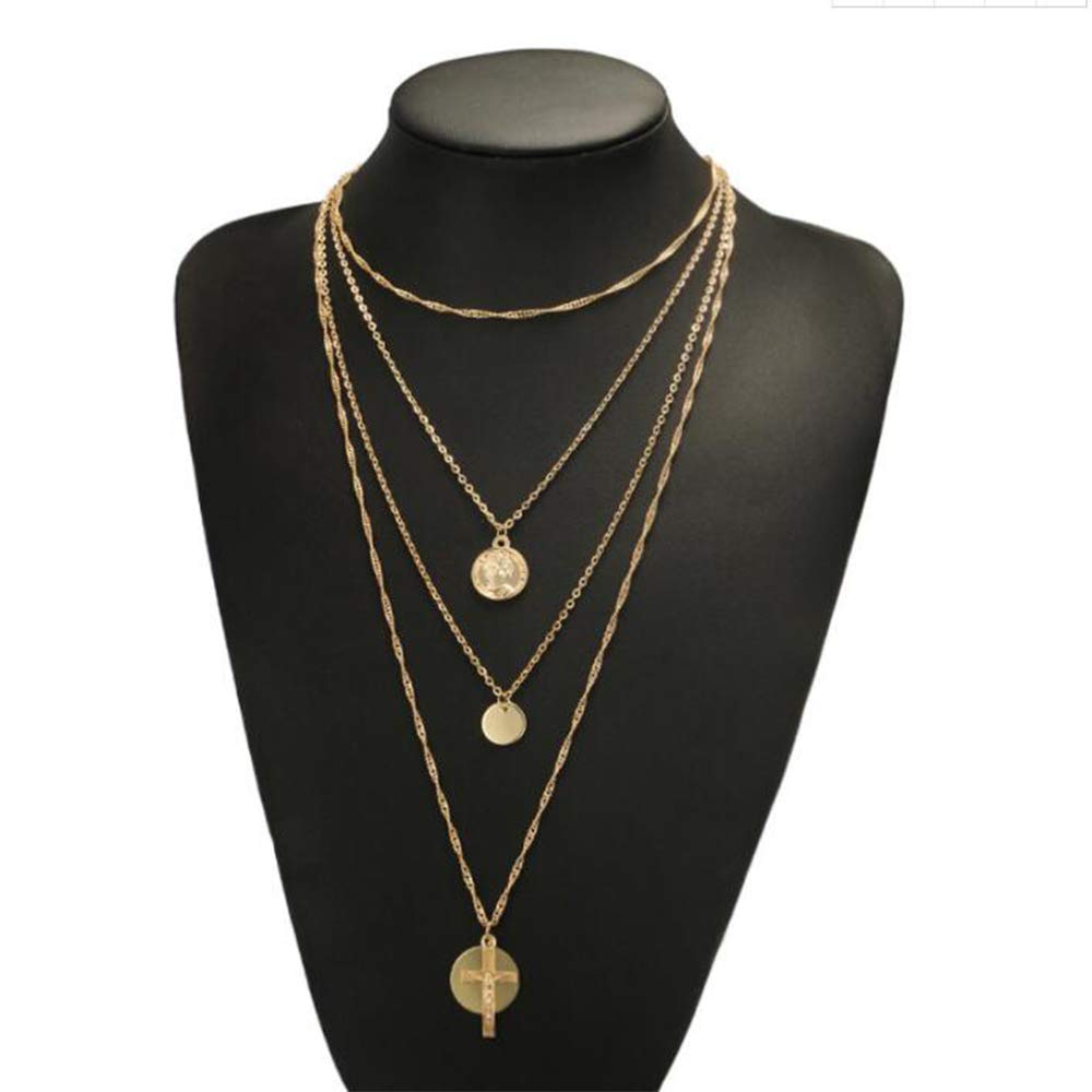 Bohemia Layered Choker Necklace Cross Coin Disc Pendants Necklace Multilayer Cross Necklace for Women and Girls - Image 2