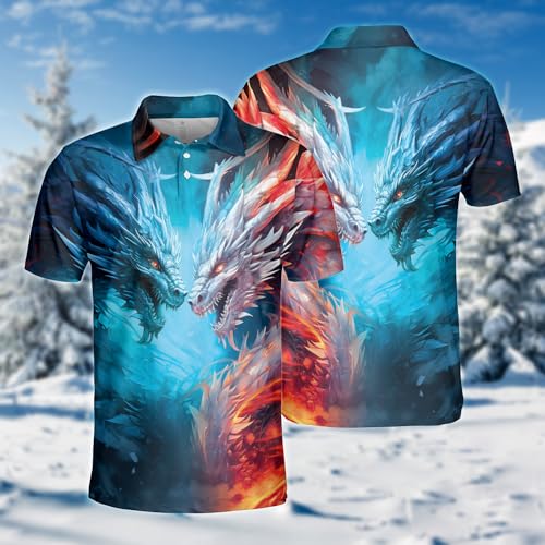 Men's Dragon Polo Shirts -Magical Animal Mens Polo Shirts Short Sleeve Dry Fit Moisture Wicking Series 102