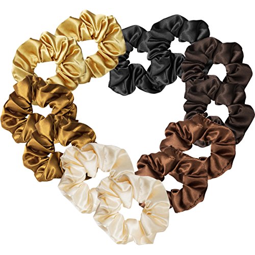 Cubaco 12 Pieces Satin Hair Scrunchies Elastic Hair Bobbles Scrunchy Hair Ties Ponytail Holder, 6 Colors (Natural) #TOP5
