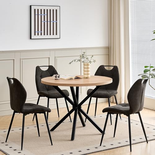 GrandCA HOME Ensemble Table et Chaises de Salle à Manger,Table Ronde de 100cm avec 4 Chaises Rembourrées Modernes,Convient Aux Salles à Manger et Aux Cuisines...