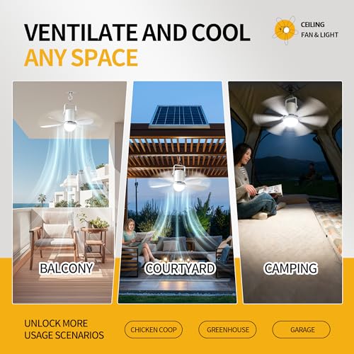 Image of 17'' Ceiling Fan with Light and Remote, 10800mAh Battery Operated Gazebo Fan,Outdoor Hanging Fan for Gazebo, RV,Patio, Camping Tent, Greenhouse,Porch ,Chicken Coop, USB-C Fast Charge