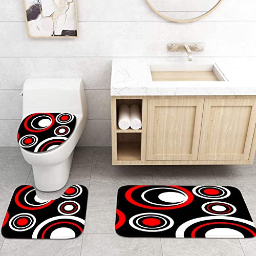 Artsocket 4Pc Shower Curtain Set With Rugs, Red And Black Geometric Circle Bathroom Set With Non-Slip Rug thumb #2