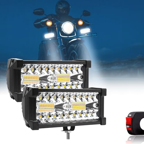 Image of FABTEC Flood Spot Combo Beam Flashing 7 inch LED Fog Light with 5 Modes LED Bar Light LED Light with On /Off Switch Universal Light for Bikes and Cars (38 Led 7 inch) (Set of 2) (White and Yellow)