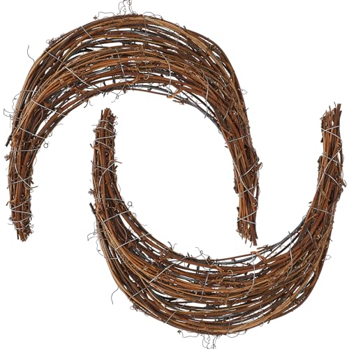 2pcs Moon Shape Wreath for DIY Crafts, Christmas Grapevine Wreaths Rattan Ring Vine Branch Wreath for Halloween Home Holiday Wedding Party, 9.8 Inch