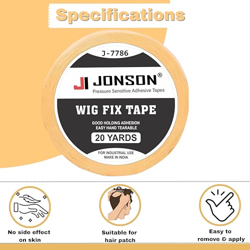Image of Jonson Yellow Cotton Hair Patch Tape | Strong Hold 7-14 Days | Water & Sweat Resistant | Skin-Friendly | Easy to Apply & Remove | 20 Yards
