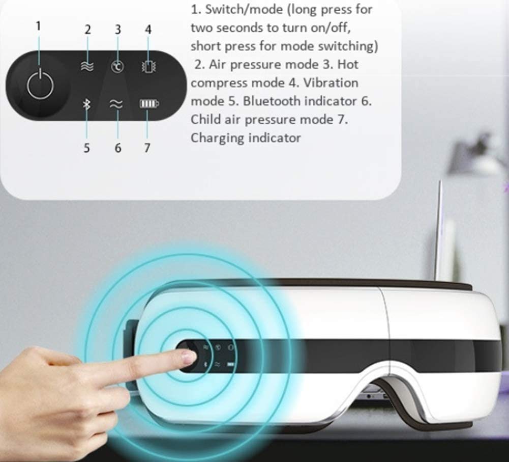 LIIAV Massager Eye-Massager-with-Heat-Vibration, Música Bluetooth Plegable, Recargable, Presión de Aire Masajeador de Shiatsu portátil eléctrico para Ojos Secos, Dolor de Cabeza, Relajarse