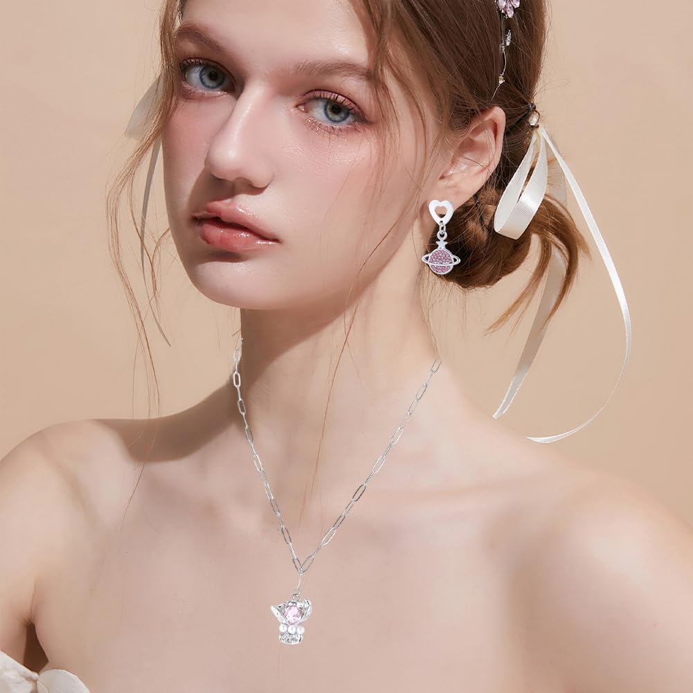 SUNNYCLUE 36Pcs 12 Styles Heart Rhinestone Charms Pink Diamond Charms Silver Alloy Small Gems Shine Cherry Bowknot Flower Rainbow Aesthetic Pendants for Jewelry Making Necklaces Bracelets DIY Crafts - Image 5